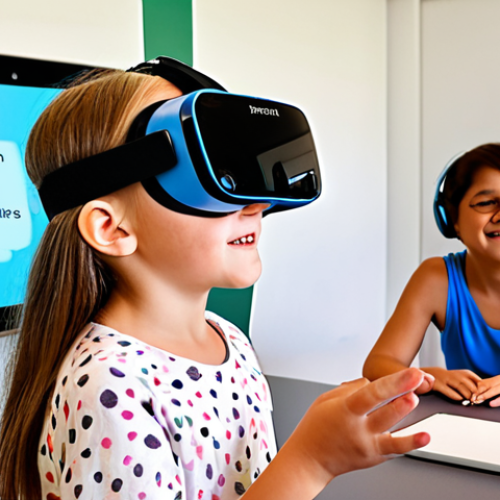 Home 6 **Image Prompt 1: Empowered Learning Through Technology**
"A heartwarming, brightly lit scene featuring a child with special needs, around 7-9 years old, with a gentle, focused expression, interacting with advanced assistive technology. The child might be wearing a light VR headset, immersed in an engaging, safe virtual environment, or using a large, touch-sensitive screen displaying personalized educational content powered by AI. A supportive adult (parent or therapist) is gently guiding or observing in the background, conveying a sense of hope and progress. The setting is a modern, nurturing learning space with soft, encouraging colors. Emphasize the seamless integration of technology and human care, highlighting potential and tailored growth."