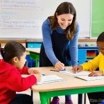 특수교육과 장애인 교육 캠페인 - **Inclusive Classroom with Assistive Technology:** A bright, modern, and cheerfully decorated elemen...