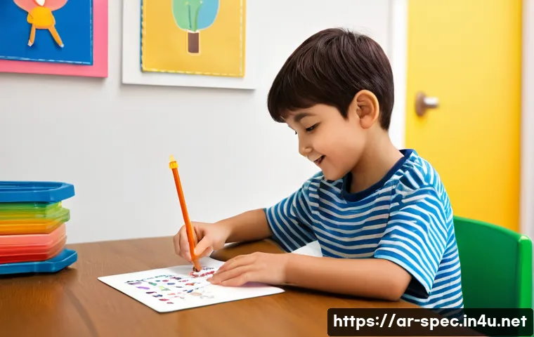 자폐 스펙트럼 장애 교육 - **Prompt 1: Visual Learning and Guided Interaction**
"A heartwarming scene featuring a kind-face...